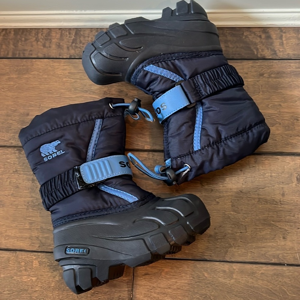 Sorel Kids Black and Light Blue Snow Boots